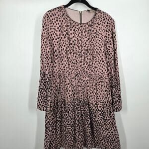 Burberry SZ 10 Cheetah Pale Pink Animal Print Long Sleeve Leather Trim Dress